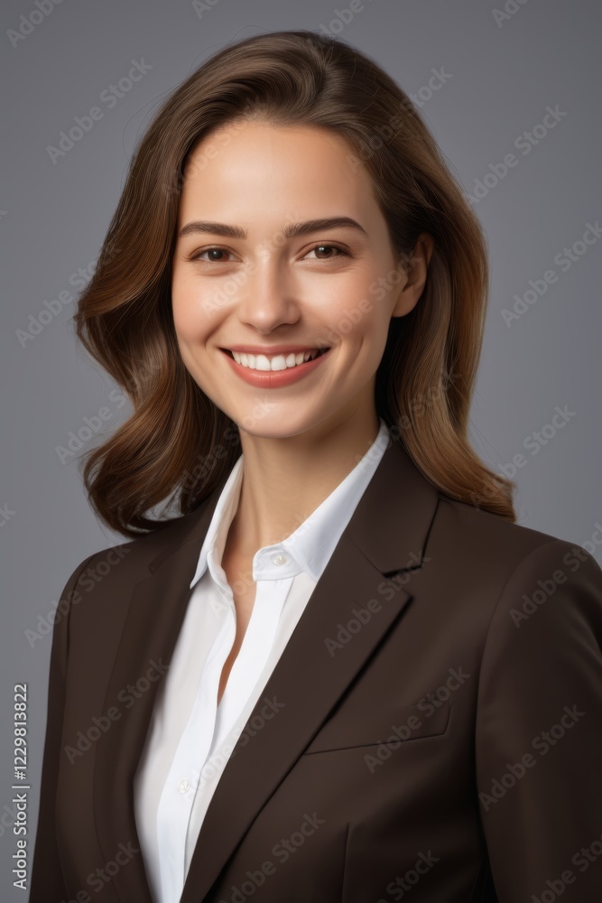 smiling woman in a brown suit and white shirt smiling woman in a brown suit and white shirt