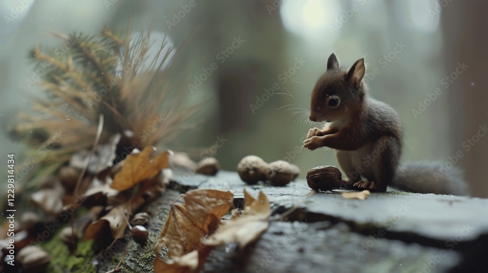 Adorable Red Squirrel Enjoying Autumnal Treats