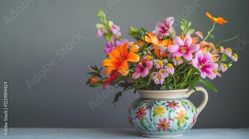 Wallpaper Mural A ceramic vase with colorful floral patterns, holding flowers within Torontodigital.ca