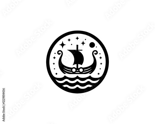 Viking Ship Logo Design Template