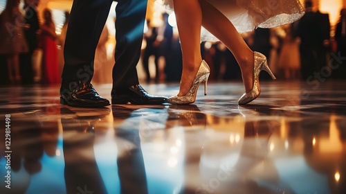 Elegant Close-Up of Polished Men's and Women's Shoes on Dance Floor