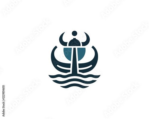 Viking Ship Logo Design Template