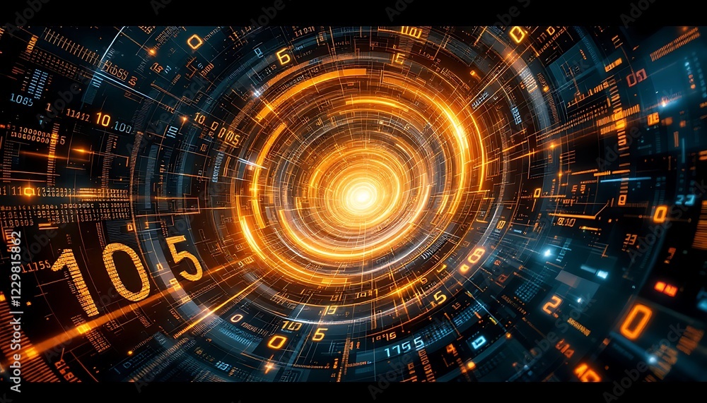 Obraz premium Digital Technology Abstract Background with Glowing Circles and Numbers