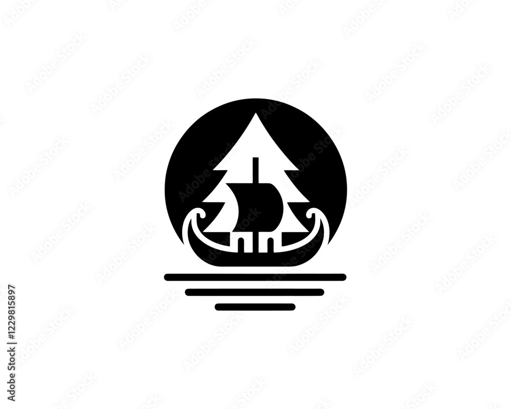 Viking Ship Logo Design Template