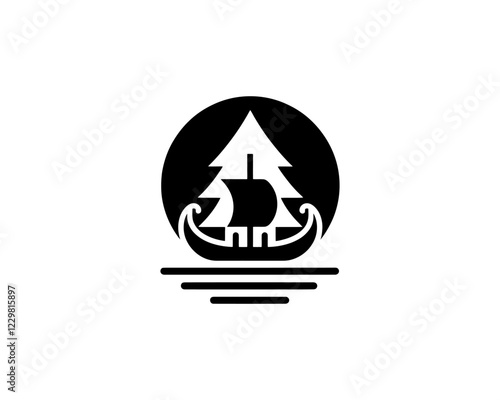 Viking Ship Logo Design Template