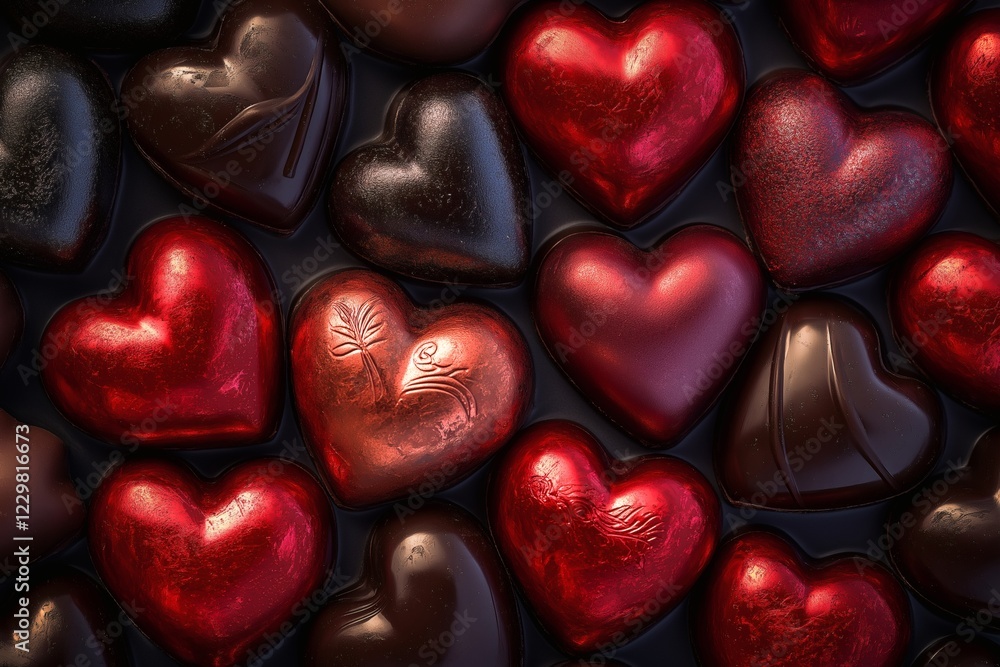 Fototapeta premium Assorted Heart Chocolates with Decorative Patterns