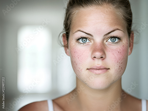 portrait of a plus size girl with problematic skin on her face in natural light photo