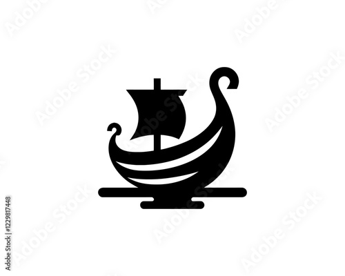 Viking Ship Logo Design Template