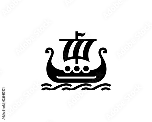 Viking Ship Logo Design Template