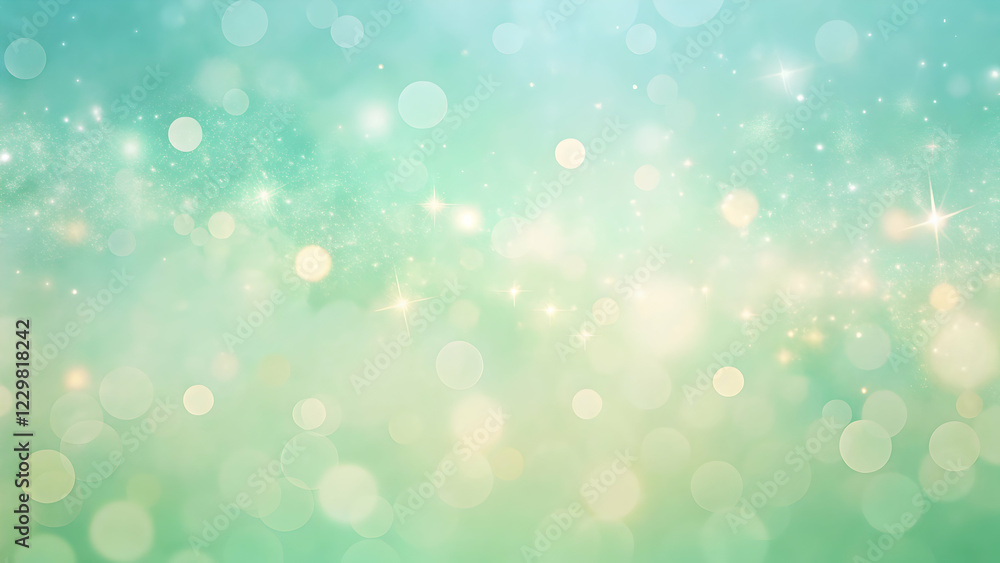 Obraz premium Aqua Sparkle Background: Shimmering teal and gold bokeh lights create a dreamy, ethereal backdrop, perfect for elegant designs, invitations, or presentations. 