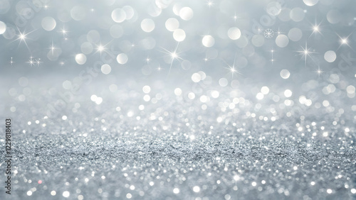 Silver Sparkle Background: Shimmering silver glitter creates a dazzling backdrop, perfect for elegant designs and celebratory projects.  The bokeh effect adds depth and a touch of magic. 