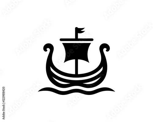 Viking Ship Logo Design Template
