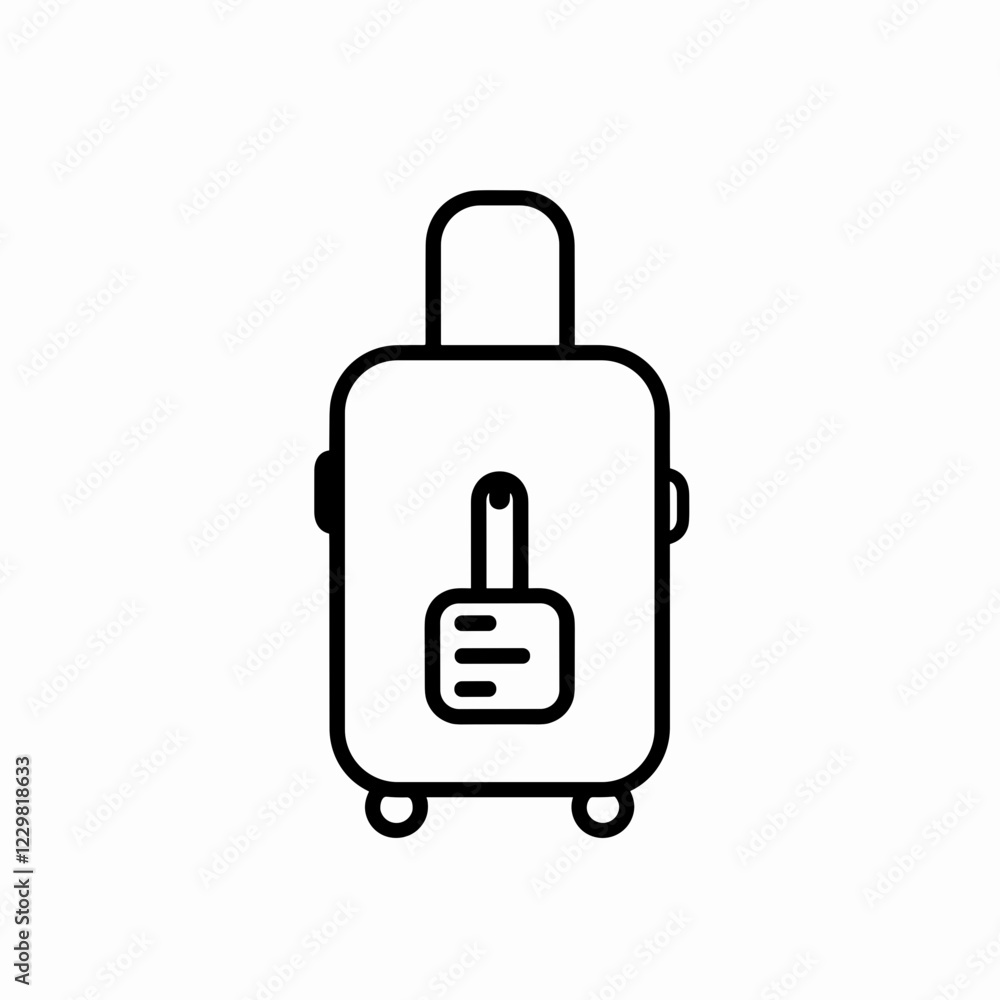 Wheeled suitcase with a lock icon in minimalistic style, travel gear, black and white design Wheeled suitcase with a lock icon in minimalistic style, travel gear, black and white design