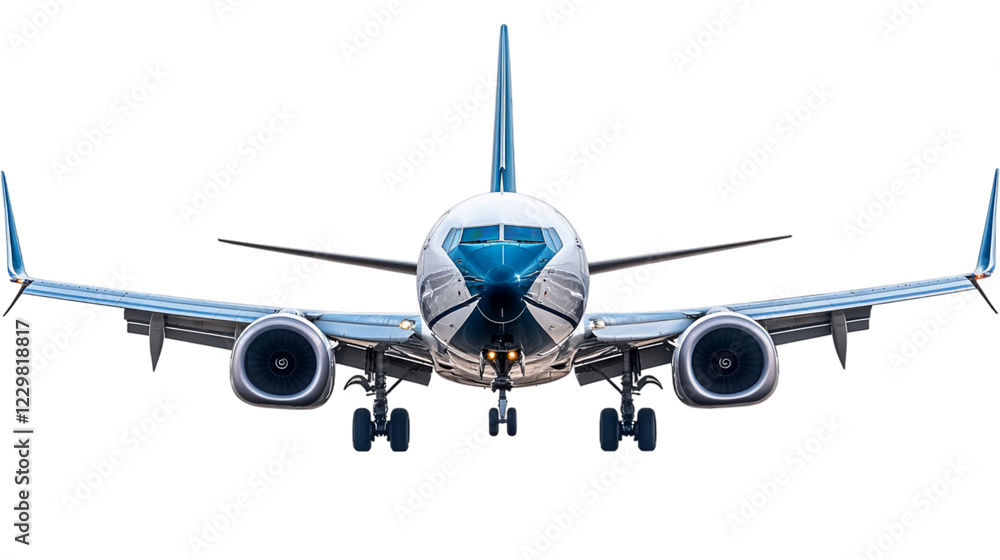 Blue and White Airplane Front View Close Up Blue and White Airplane Front View Close Up