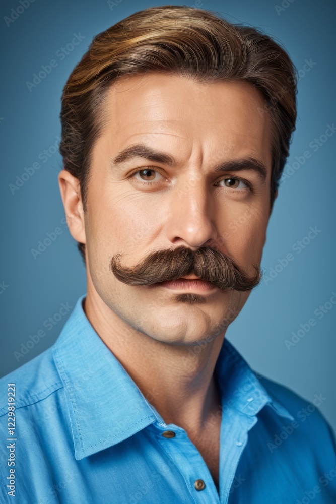 arafed man with a mustache and a blue shirt arafed man with a mustache and a blue shirt