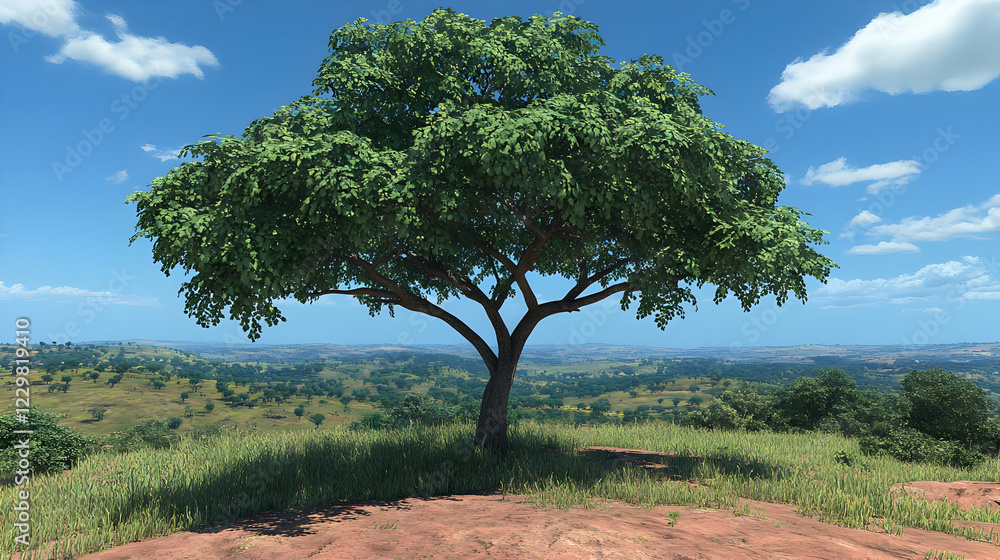 Lone tree, hilltop view, savanna landscape, nature Lone tree, hilltop view, savanna landscape, nature