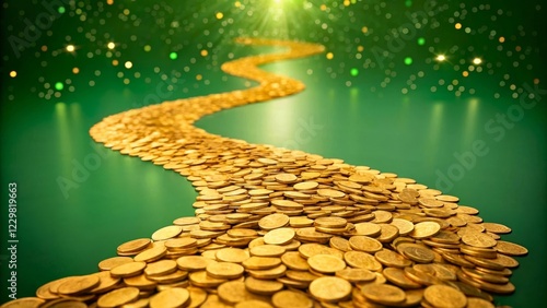 Glimmering Path of Gold Coins Leading to a Bright and Magical Green Destination