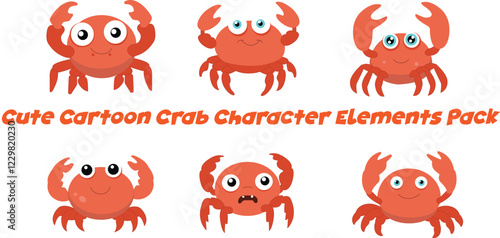 Cute Cartoon Crab Character Elements Pack Adorable crab characters in various expressions and poses.