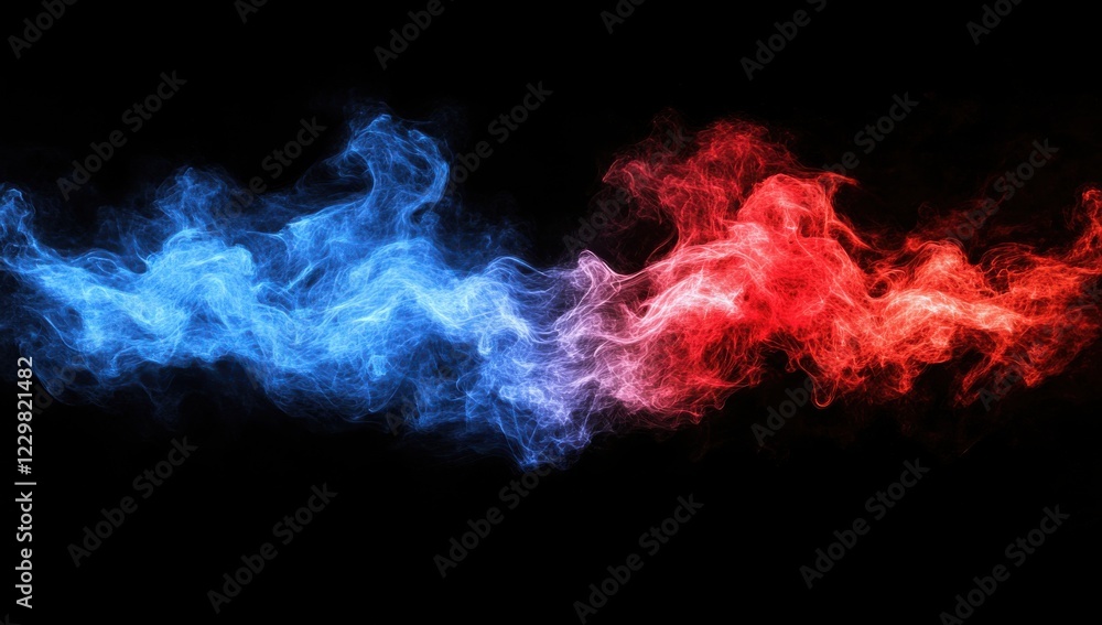 Fototapeta premium Dynamic abstraction featuring smoke waves in blue and red colors on a dark background creating a vivid contrast for artistic and creative uses