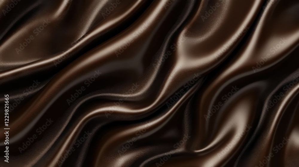 Fototapeta premium Smooth and glossy texture of melted chocolate creating elegant waves and undulations