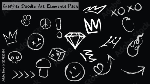 Graffiti Doodle Art Elements Pack Contains a variety of graffiti-style doodles, ideal for urban, street-style designs.