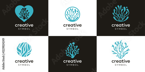 Seaweed logo design inspiration ,Collection icon set Neuron Nerve Cell Coll vector template