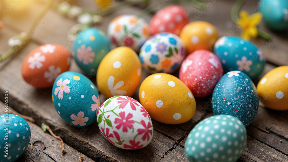 Vibrant Easter Eggs on Rustic Wooden Background for Spring Marketing, Greeting Cards, and DIY Craft Inspiration Vibrant Easter Eggs on Rustic Wooden Background for Spring Marketing, Greeting Cards, and DIY Craft Inspiration