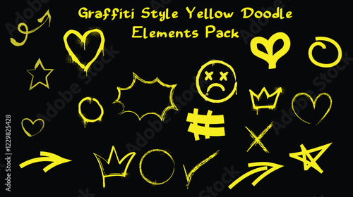 Graffiti Style Yellow Doodle Elements Pack Yellow graffiti doodles that stand out and bring a dynamic look to any project.