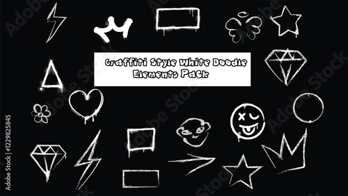 Graffiti Style White Doodle Elements Pack White graffiti-style doodles that work well on dark backgrounds for a clean yet edgy design.