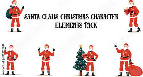 Santa Claus Christmas Character Elements Pack Illustrations of Santa Claus in different poses, ideal for Christmas-themed designs.