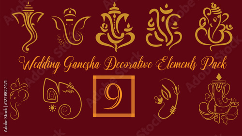 Wedding Ganesha Decorative Elements Pack A delicate collection of wedding-themed Ganesha designs, ideal for Indian wedding invitations or decor.