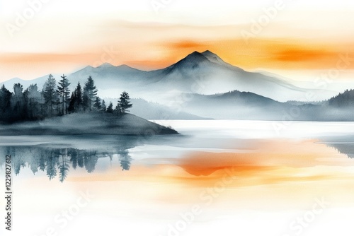 Wallpaper Mural A dreamy watercolor painting of a sunrise over a mountain peak, symbolizing the potential of new beginnings, with soft, blended strokes of warm hues Torontodigital.ca