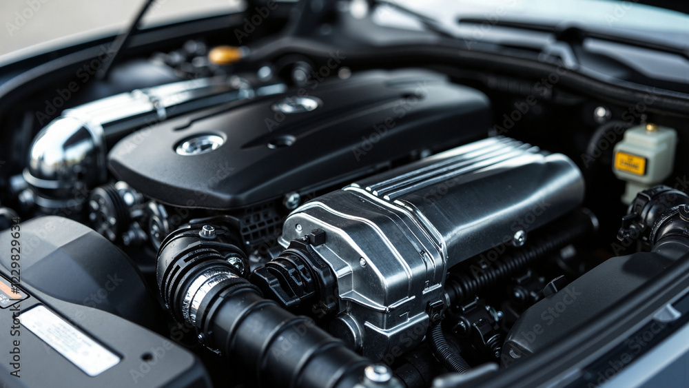 High-Resolution Close-Up of Modern Car Engine for Automotive Industry Publications, Advertisements, and Educational Materials High-Resolution Close-Up of Modern Car Engine for Automotive Industry Publications, Advertisements, and Educational Materials