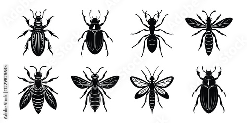 Set of insects silhouettes. Vector illustrations poisonous insects isolated on white background