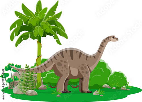 Dinosaur, prehistoric lizard Vulcanodon or dino animal, cartoon vector character. Jurassic era Vulcanodon dinosaur of sauropod species for kid dino encyclopedia atlas book or paleontology museum