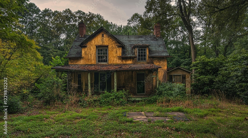 Abandoned House in the Woods: A Haunting Scene of Decay and Nature's Reclaim Abandoned House in the Woods: A Haunting Scene of Decay and Nature's Reclaim