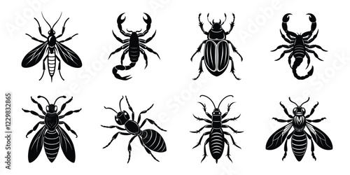 Set of insects silhouettes. Vector illustrations poisonous insects isolated on white background
