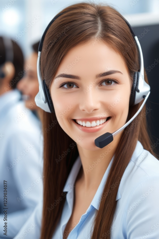 smiling woman with headset in call center smiling woman with headset in call center