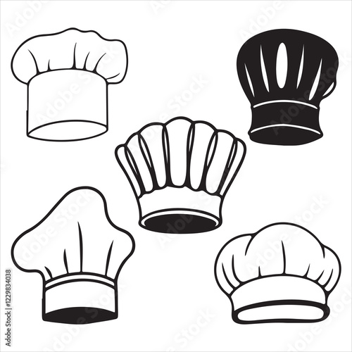 set of vector different types of chef hat silhouette	

