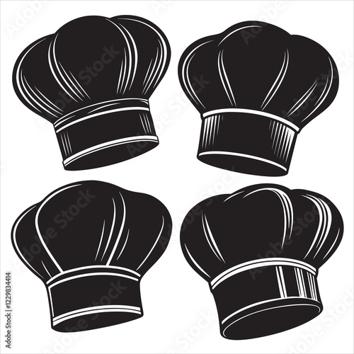 set of vector different types of chef hat silhouette	
