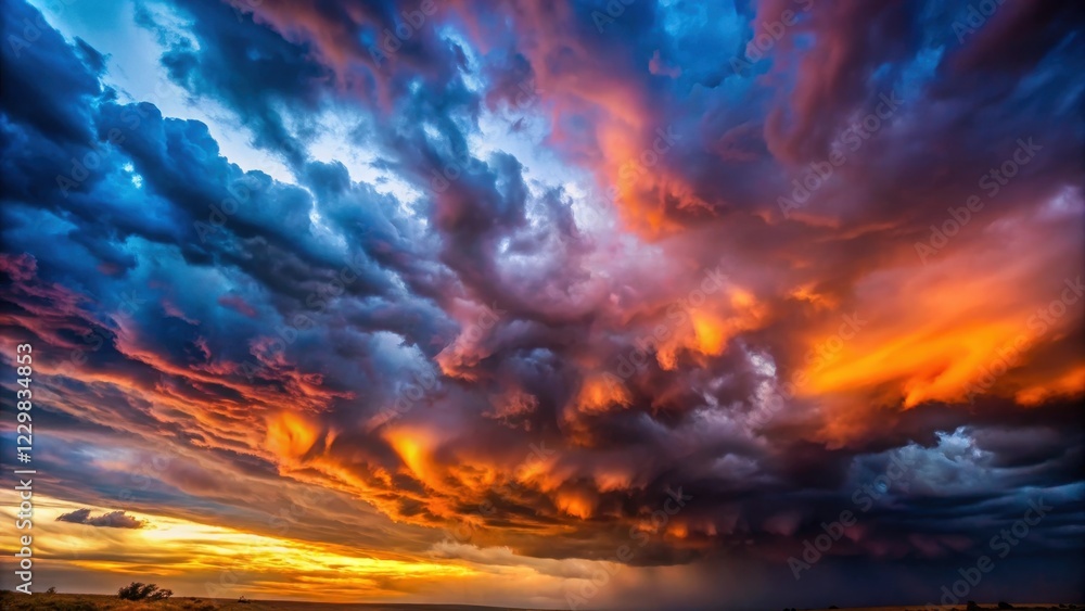 Fototapeta premium Dramatic Stormy Sky with Vibrant Colors, twilight, turbulent, twilight, turbulent, intense, nature, severe weather