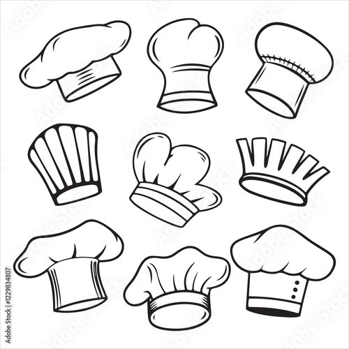 set of vector different types of chef hat silhouette	
