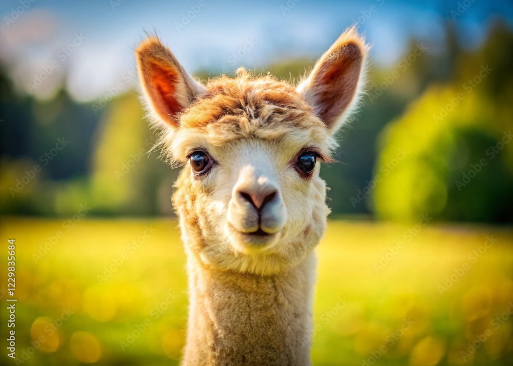 Obraz premium Adorable Alpaca Portrait: Tilt-Shift Miniature Farm Animal Photography