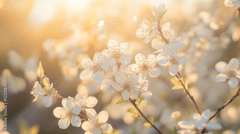 Cherry Blossom Branch in Golden Sunlight Cherry Blossom Branch in Golden Sunlight