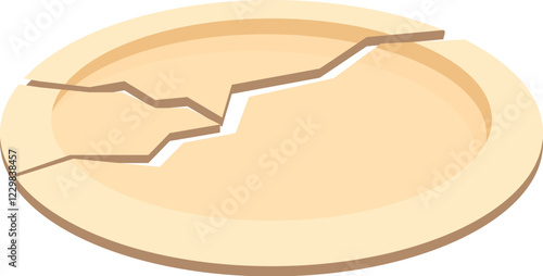 Beige ceramic plate breaking, representing fragility, damage, and kitchen accidents