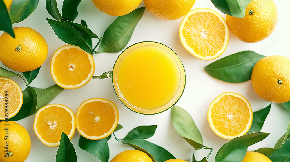 a vibrant orange juice served in a pitcher surrounded by whole and sliced oranges. a vibrant orange juice served in a pitcher surrounded by whole and sliced oranges.