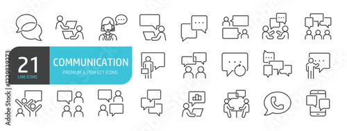 Set of line icons related to communication, speak, speech, talk. Outline icons collection. Editable stroke. Vector illustration.