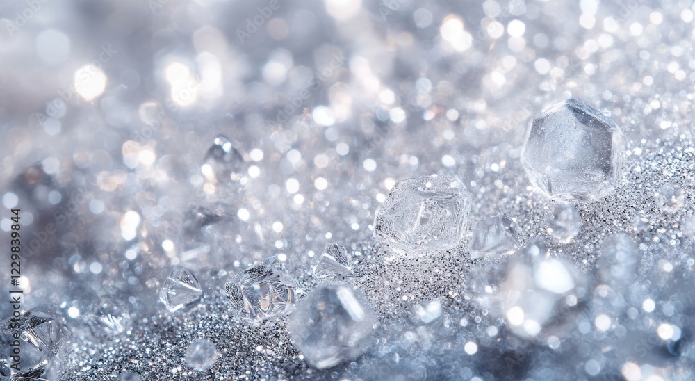 Glittering crystals and shimmering sparkles on a reflective surface creating a magical and enchanting atmosphere for backgrounds or decorations Glittering crystals and shimmering sparkles on a reflective surface creating a magical and enchanting atmosphere for backgrounds or decorations