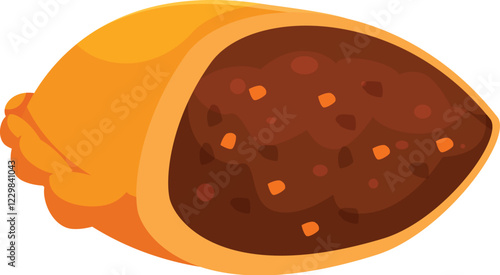 Close up of a freshly baked cornish pasty revealing its savory, meaty filling