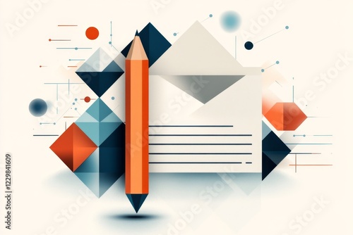 A simple graphic of a pencil and a blank document, representing a preliminary draft, drawn with geometric shapes and soft gradients